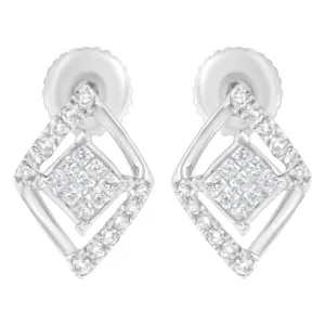 10K White Gold 1/3 cttw Princess-cut Diamond Double Triangle Composite Stud Earrings (H-I Color, SI1-SI2 Clarity)