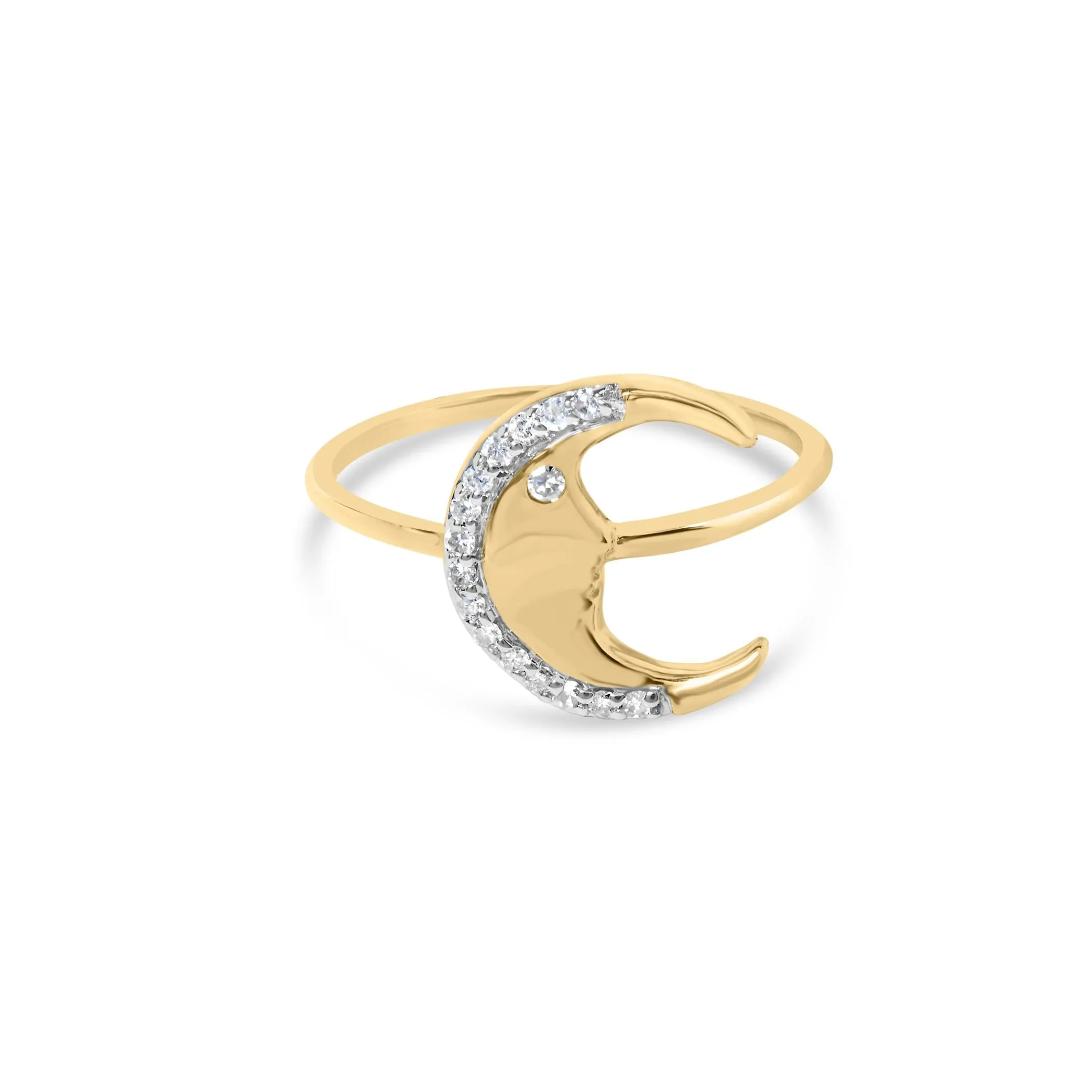 10K Yellow Gold 1/10 Cttw Diamond Crescent Moon Ring (I-J Color, I1-I2 Clarity)