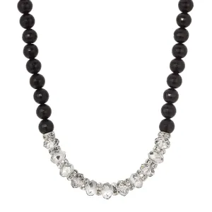 1928 Jewelry Clear & Black Diamond Crystal Jet Black Beaded Necklace 15"   3" Extension