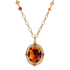 1928 Jewelry Golden Autumn Topaz Crystal Radiance Pendant Necklace 28"