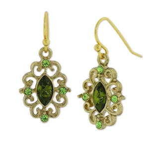 1928 Jewelry Olivine Green Crystal Filigree Drop Earrings