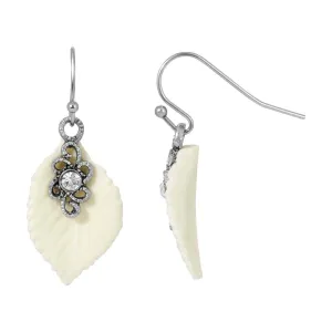 1928 Jewelry Porcelain Ivory Leaf Wire Earrings