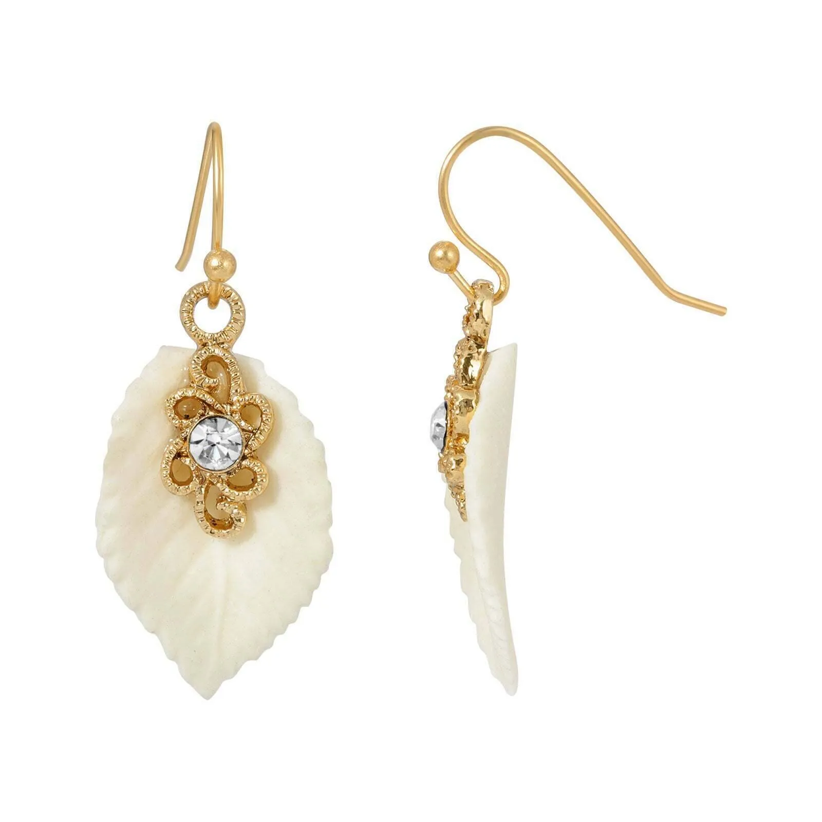 1928 Jewelry Porcelain Ivory Leaf Wire Earrings