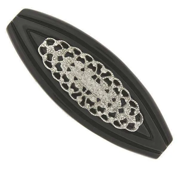 1928 Jewelry Silver Filigree Black Hair Barrette