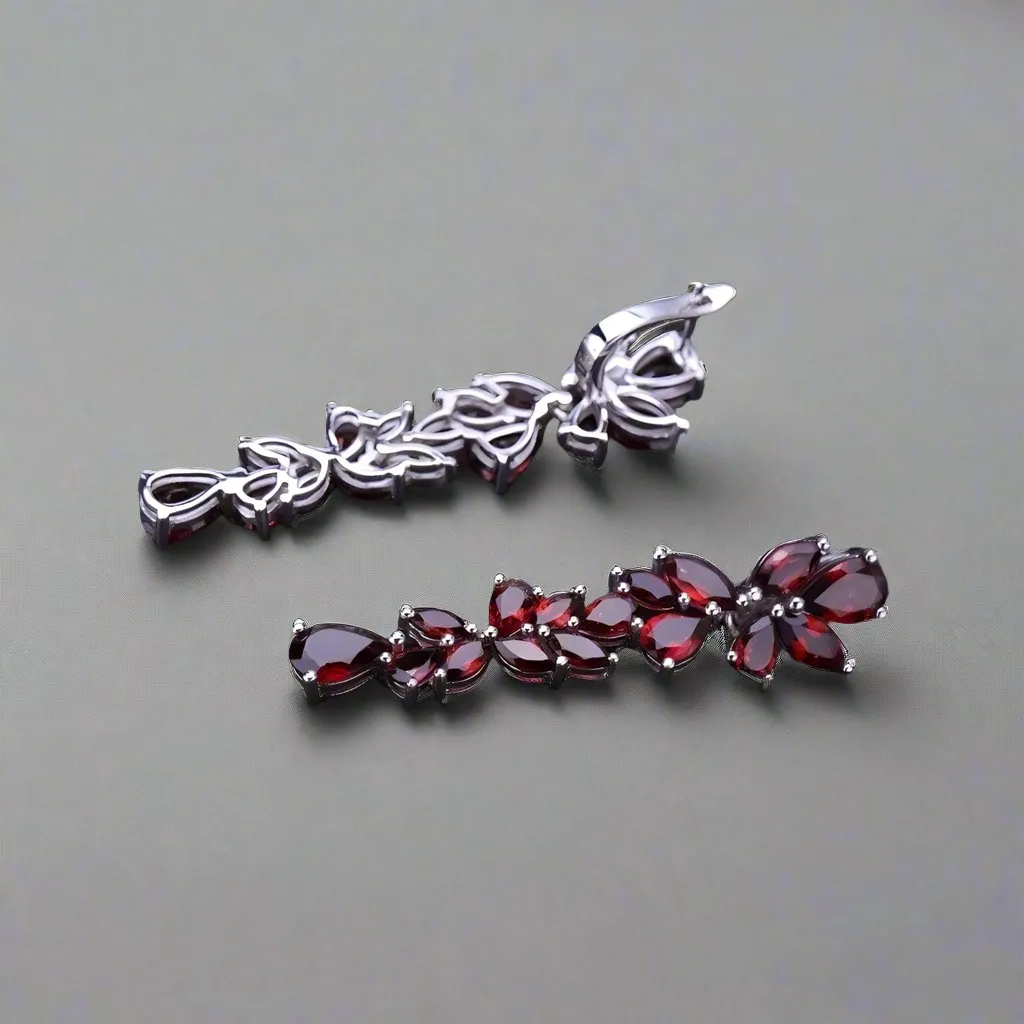 20.35 Ctw Natural Red Garnet Leaves Elegant Drop Earrings