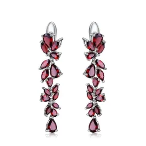 20.35 Ctw Natural Red Garnet Leaves Elegant Drop Earrings