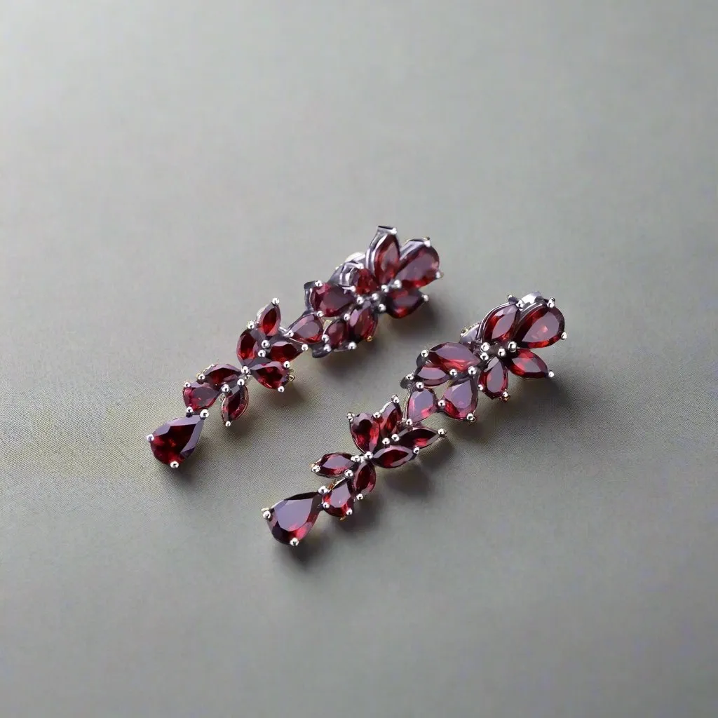 20.35 Ctw Natural Red Garnet Leaves Elegant Drop Earrings