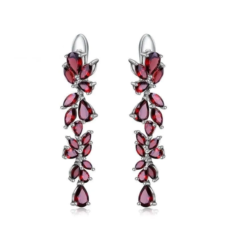 20.35 Ctw Natural Red Garnet Leaves Elegant Drop Earrings