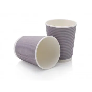 250ml Ripple Paper Coffee Cup Horizontal Charcoal with Black Sip Lid 10pack