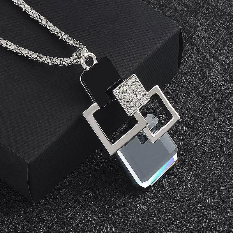 26 Designs, Geometric Crystal long Pendant Necklaces