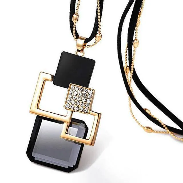 26 Designs, Geometric Crystal long Pendant Necklaces