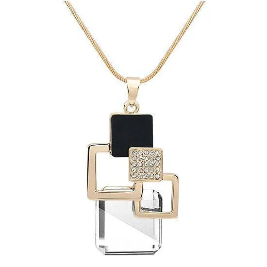 26 Designs, Geometric Crystal long Pendant Necklaces