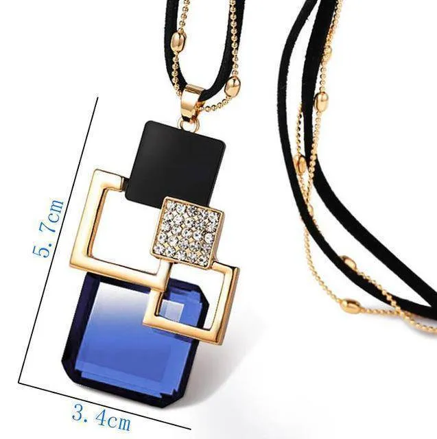 26 Designs, Geometric Crystal long Pendant Necklaces