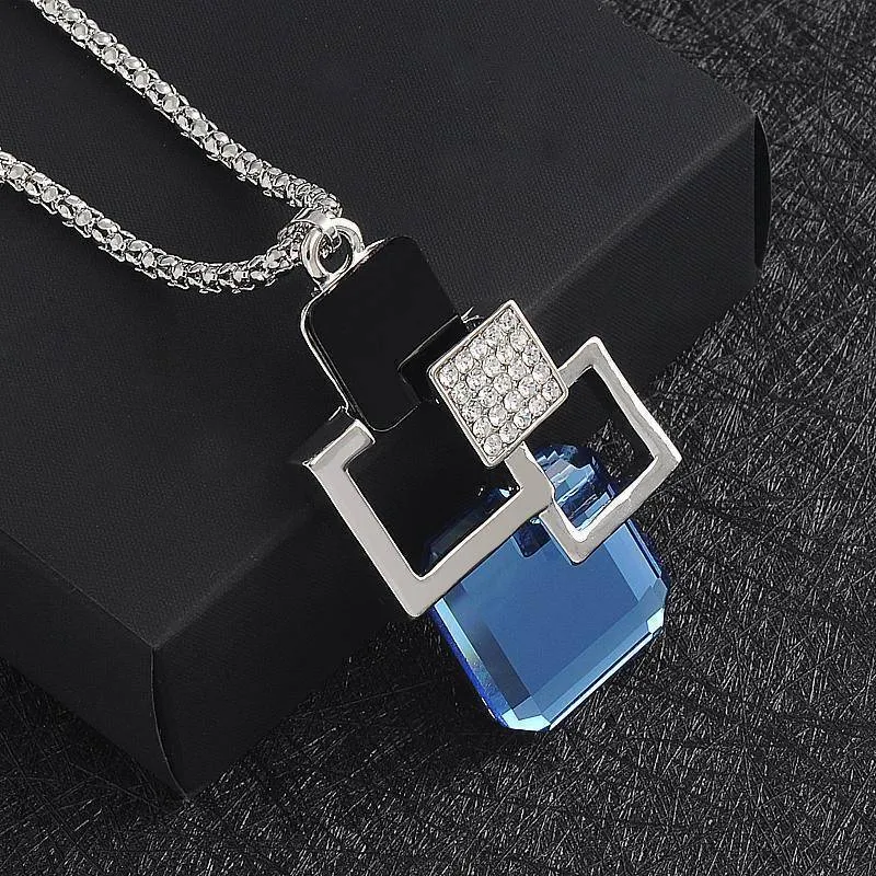 26 Designs, Geometric Crystal long Pendant Necklaces