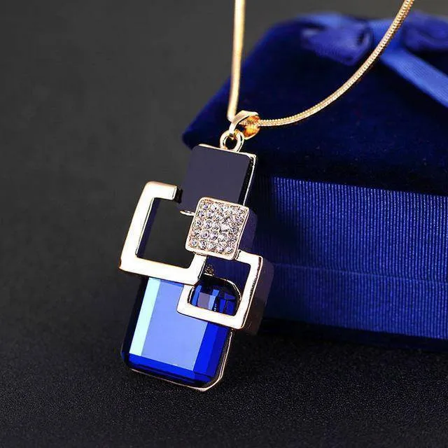 26 Designs, Geometric Crystal long Pendant Necklaces