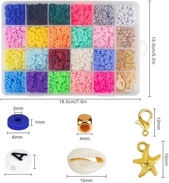 4000pcs 20 Colors Clay Bead Jewelry Kit, 6mm Beads