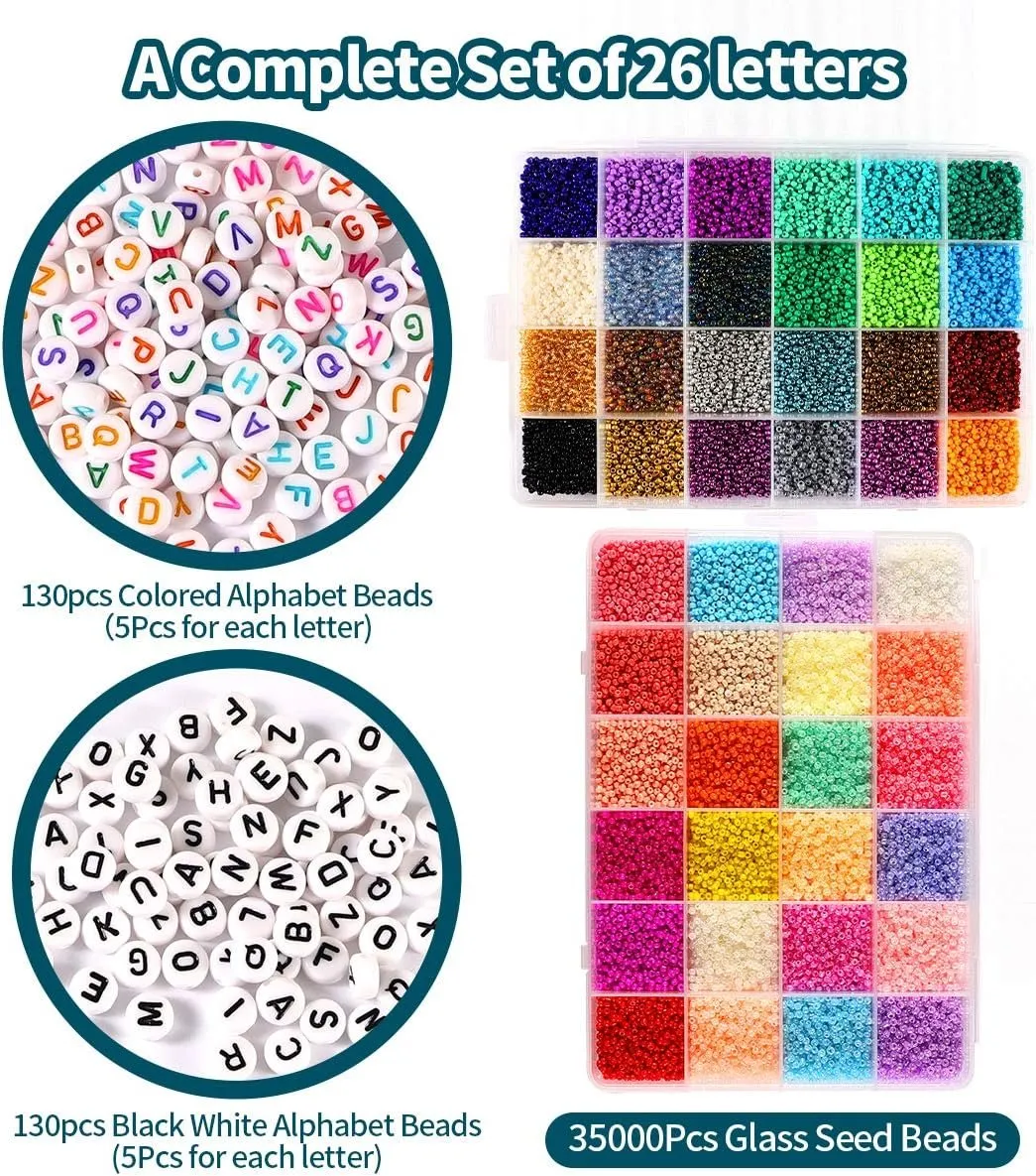 48 Colors 35000pcs Glass Seed Beads Jewelry Kit with Charms