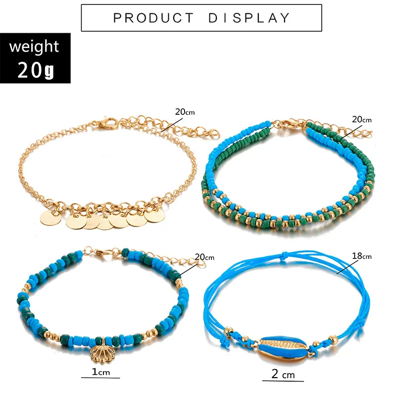 4pcs Boho Shell Beaded Anklet Set for Women