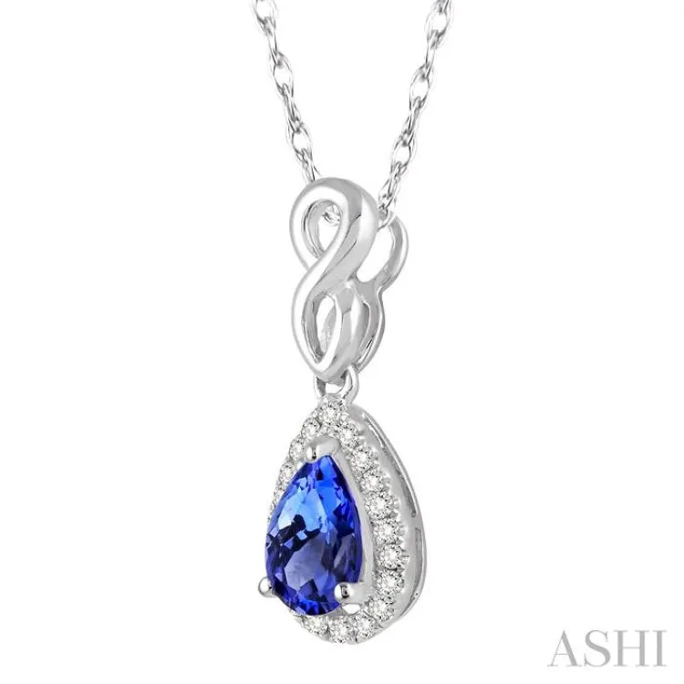 6x4 MM Pear Shape Tanzanite and 1/10 Ctw Round Cut Diamond Pendant in 14K White Gold with Chain