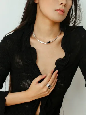 925 Silver Matte Black Red Agate Necklace