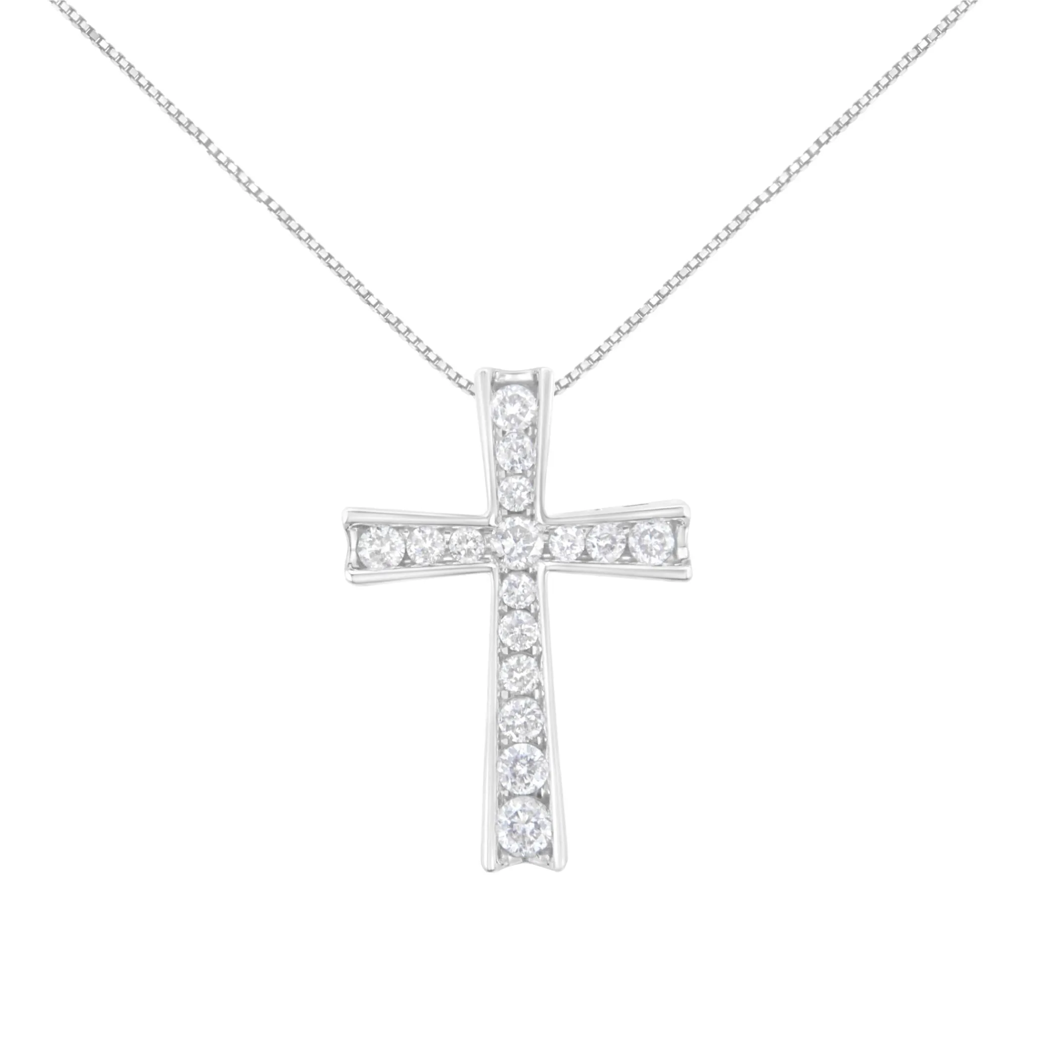 .925 Sterling Silver 1/2 Cttw Prong-Set Round-Cut Diamond Inlay Style Cross 18" Pendant Necklace (I-J Color, I2-I3 Clarity)