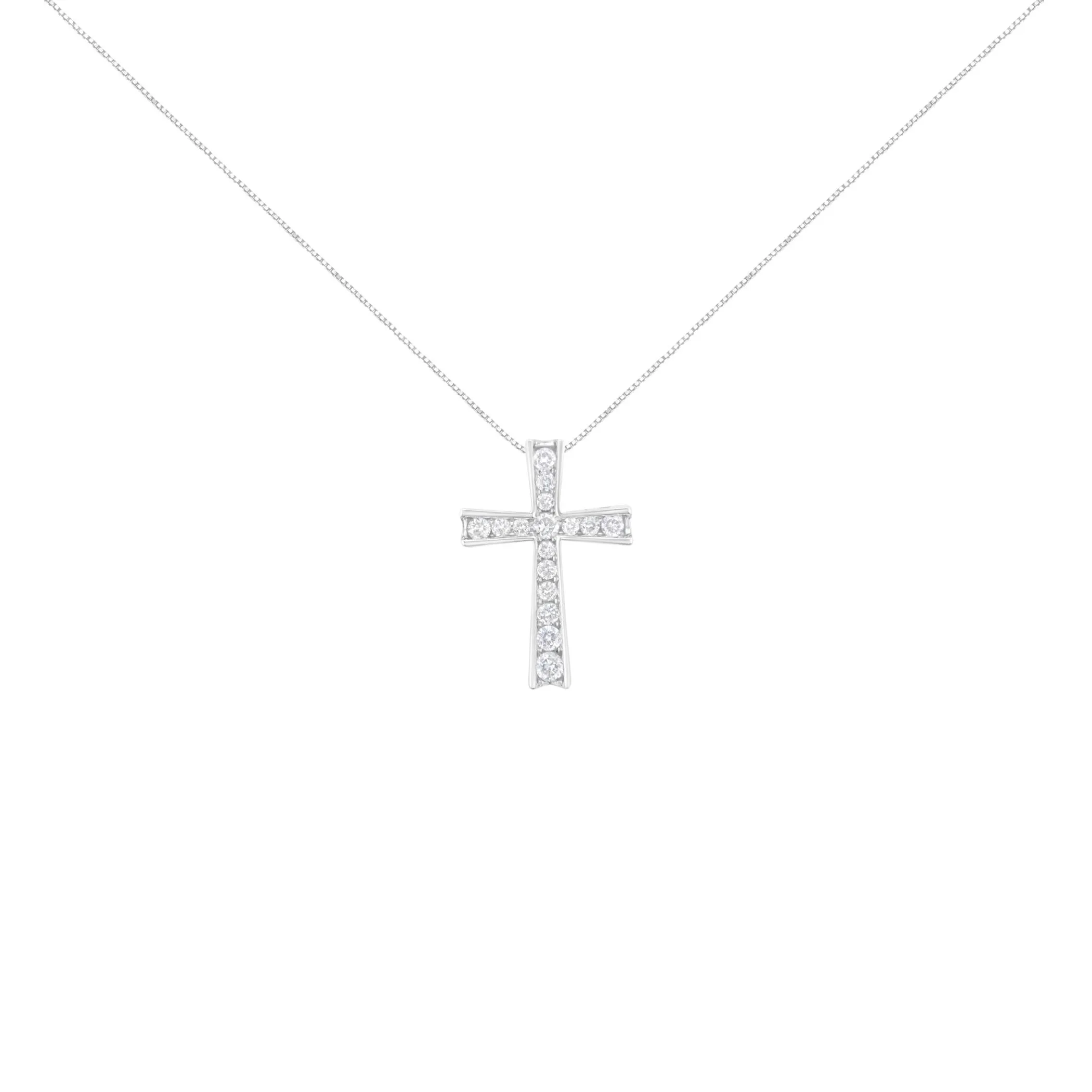 .925 Sterling Silver 1/2 Cttw Prong-Set Round-Cut Diamond Inlay Style Cross 18" Pendant Necklace (I-J Color, I2-I3 Clarity)