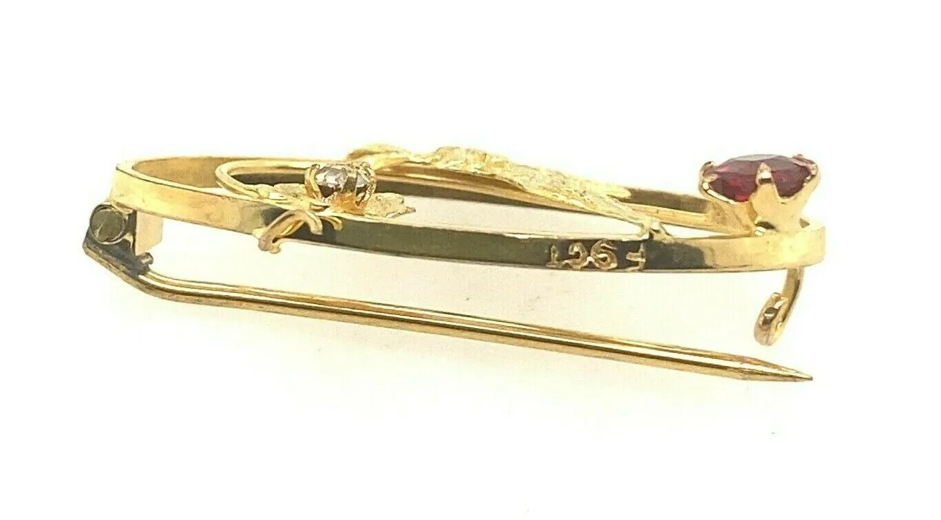 9ct Yellow Gold Garnet & Paste Brooch