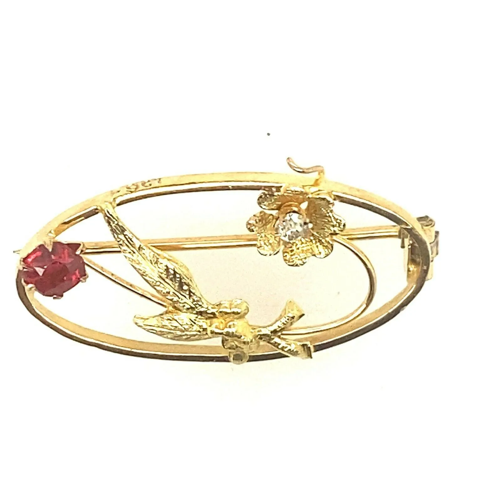 9ct Yellow Gold Garnet & Paste Brooch