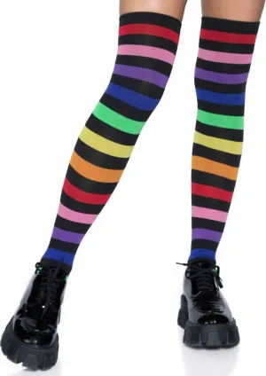 Acrylic Rainbow Stripe Thigh High Socks