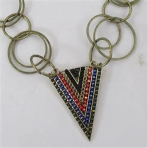 Arrow Pendant on  Antique Brass Multiring Necklace & Earrings