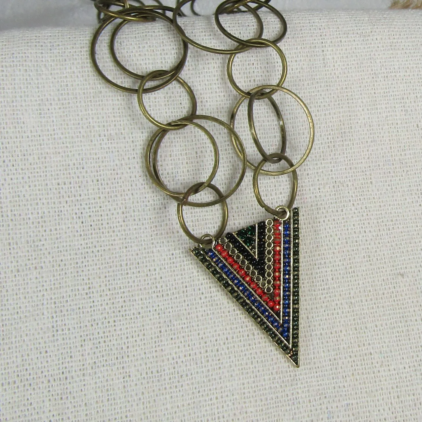 Arrow Pendant on  Antique Brass Multiring Necklace & Earrings