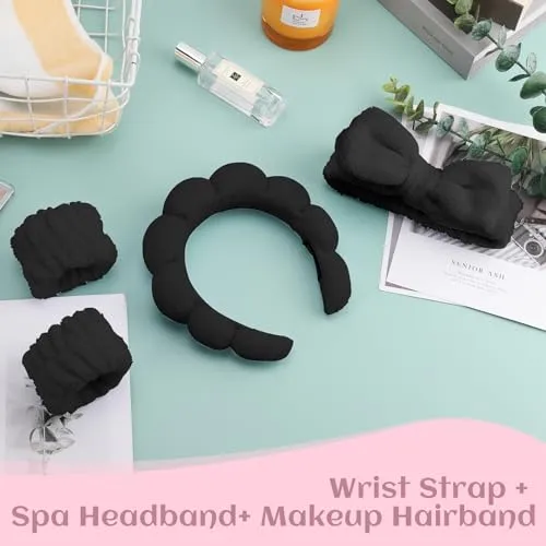 ATROCH Spa Headbands for Women & Wristband Set，Skincare Headbands for Washing Face，Face Wash Headband for Women，Makeup Headband，Cute Hair Band for Girls，Headband for Skin Care 4 Pcs