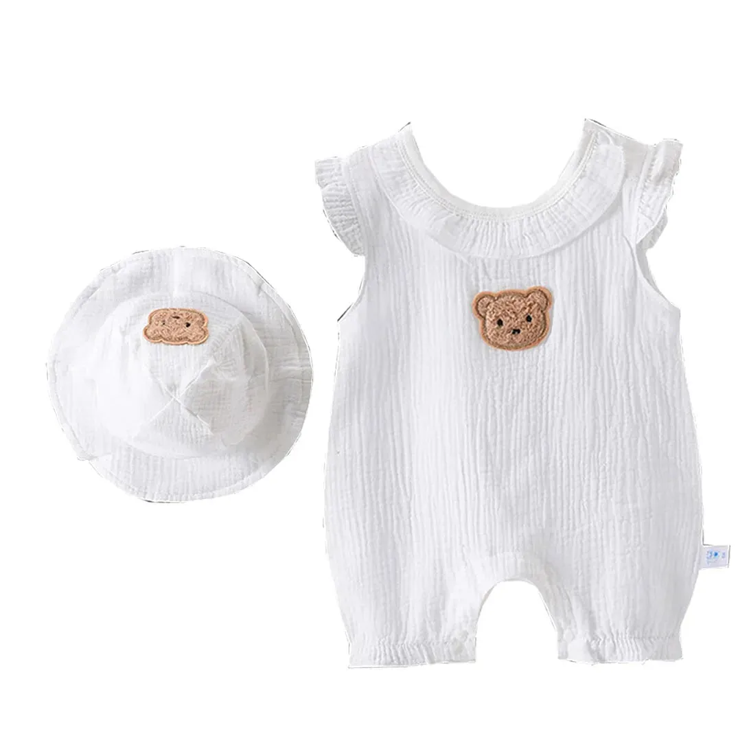 Baby Linen Rompers & Matching hats