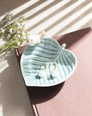 Bird on Leaf Ring Dish - Blue