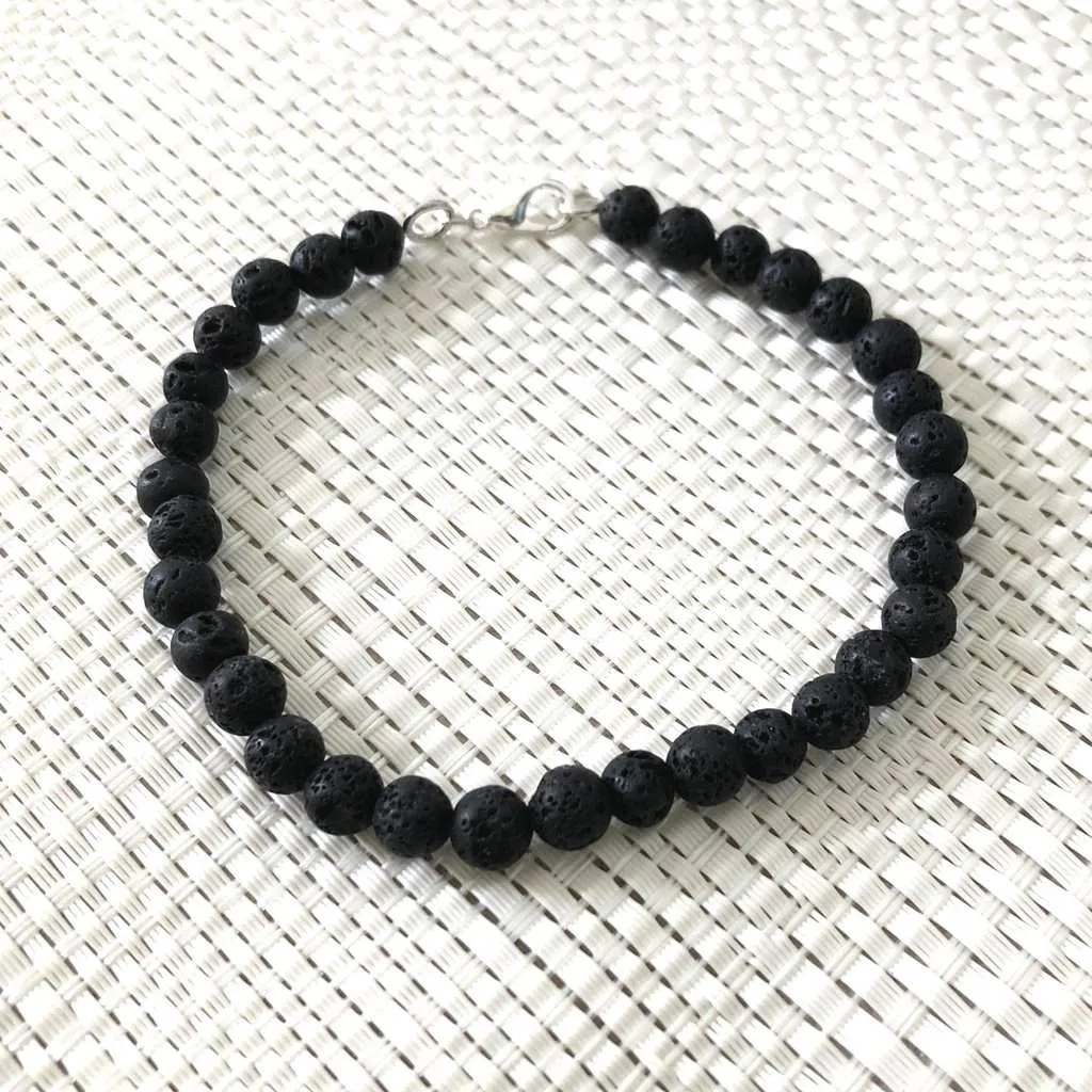 Black Lava Mens Beaded Bracelet