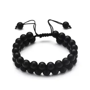 Black Men's Bracelet Adjustable Drawstring & Natural Onyx Beads