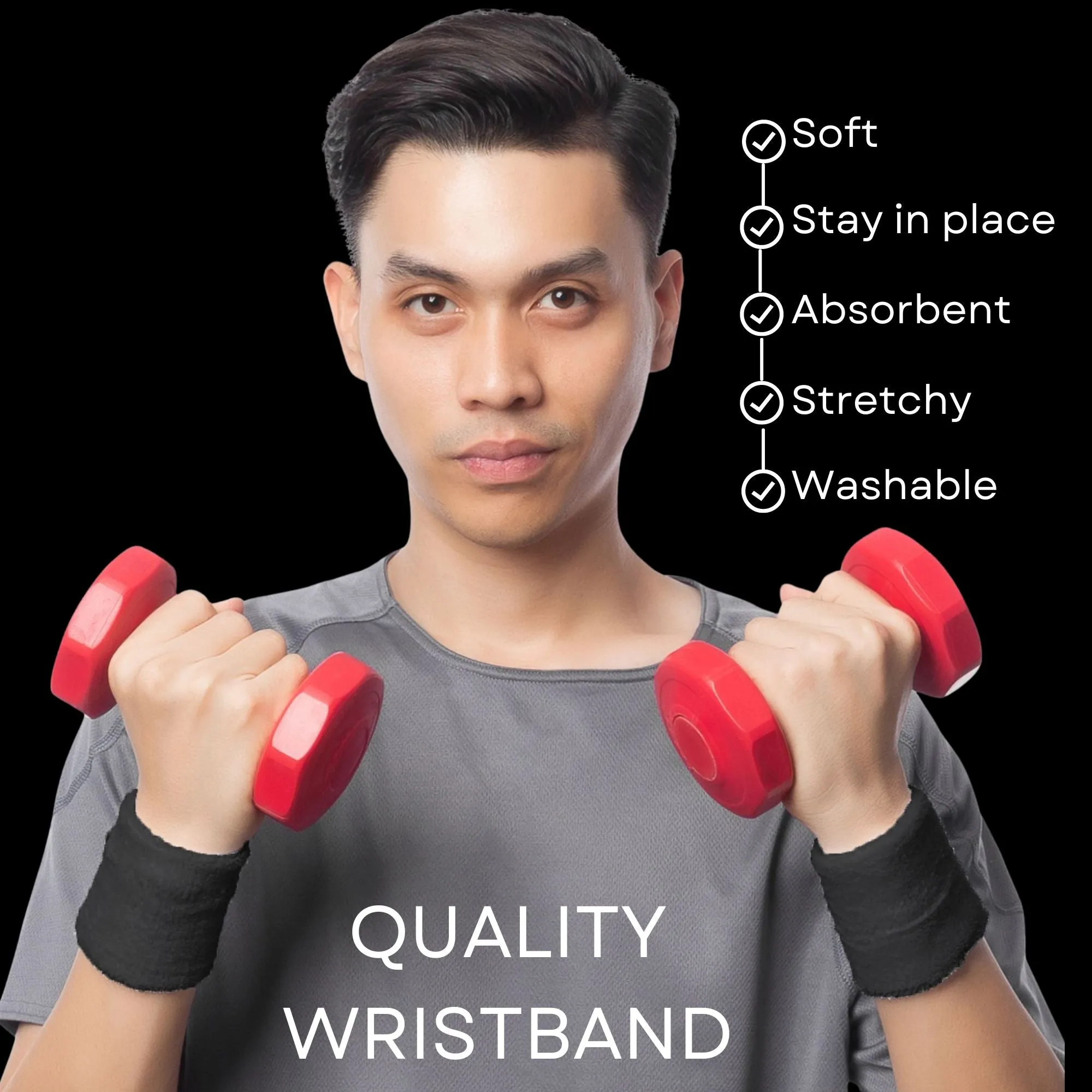 Black Wrist Sweatbands - 2 Pack