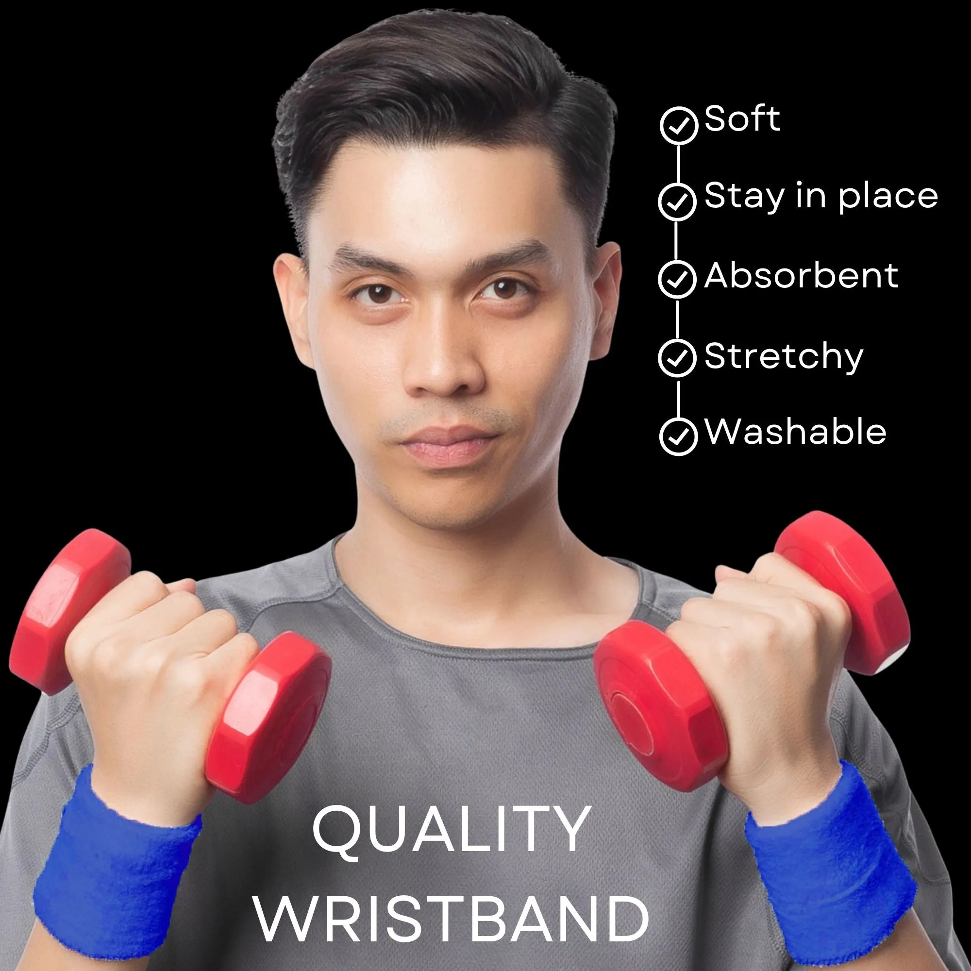 Blue Wrist Sweatbands - 6 Pack