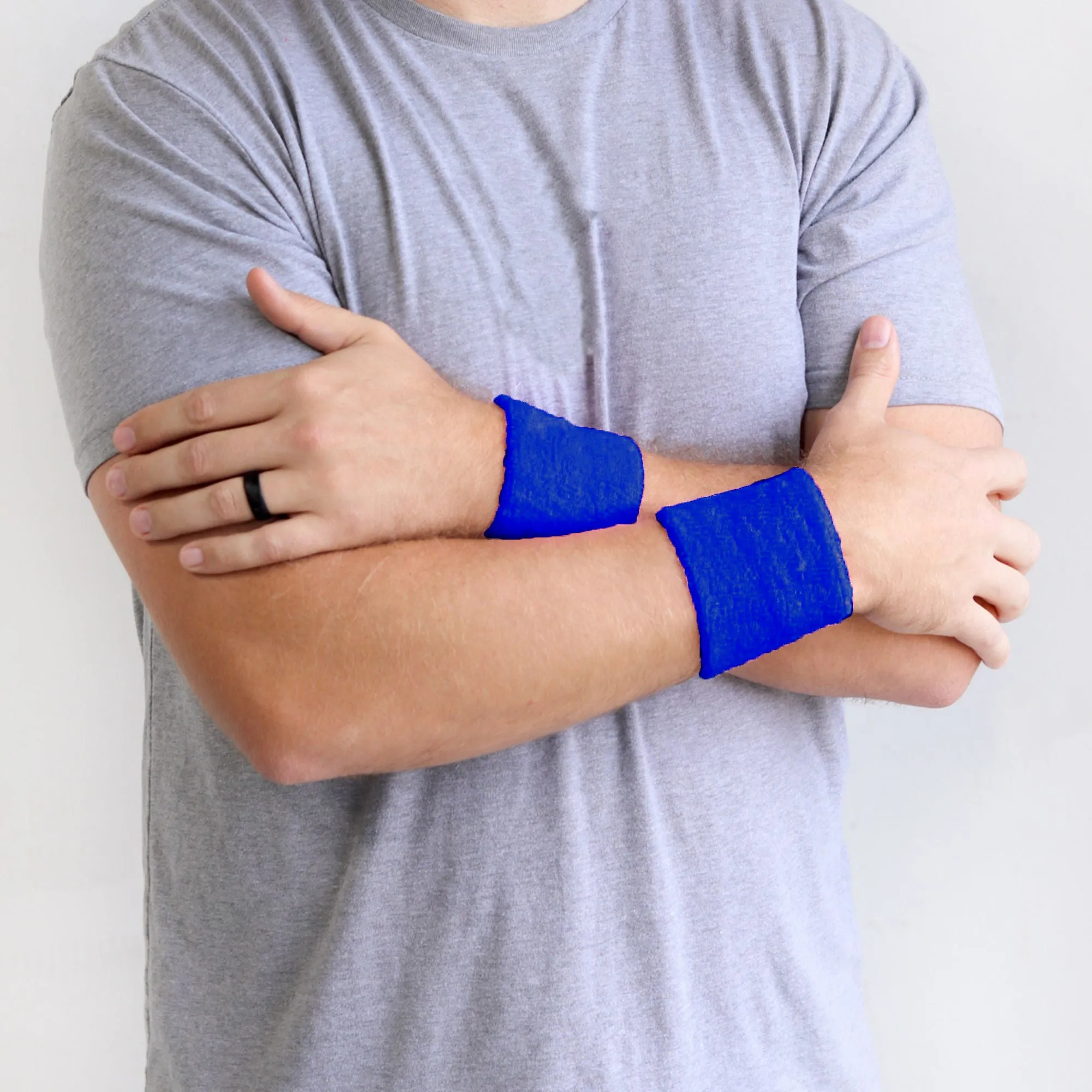 Blue Wrist Sweatbands - 6 Pack