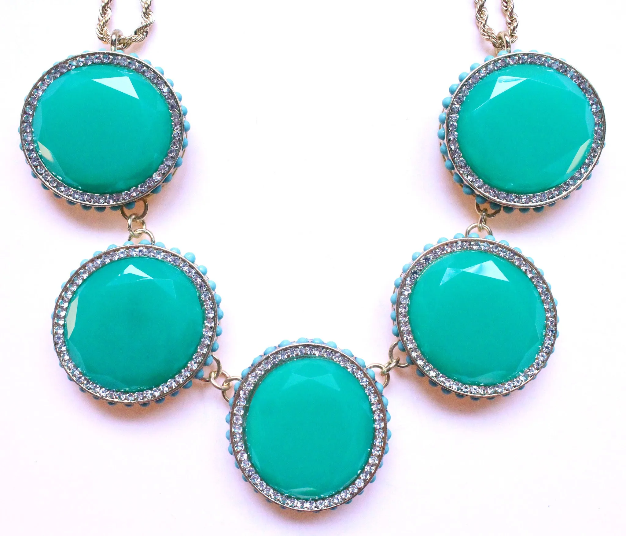 Bold Oval Gem Statement Necklace- Green