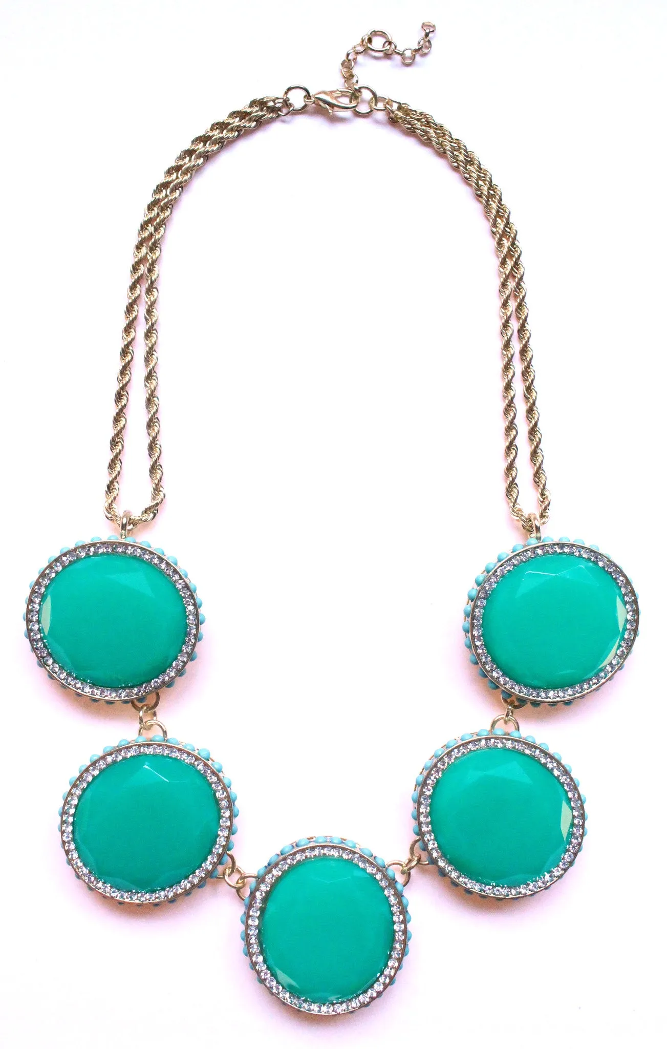 Bold Oval Gem Statement Necklace- Green