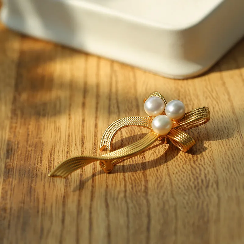 Bow Freshwater Pearl Brooches