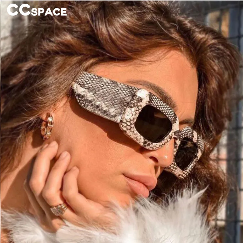 CCspace Women's Full Rim Rectangle Resin Snake Skin Python Frame Sunglasses 53026