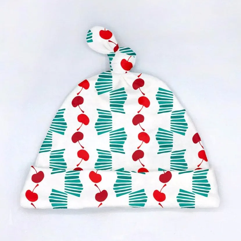 Cheerful Cherries Baby Hat (0-3M) - Organic Cotton