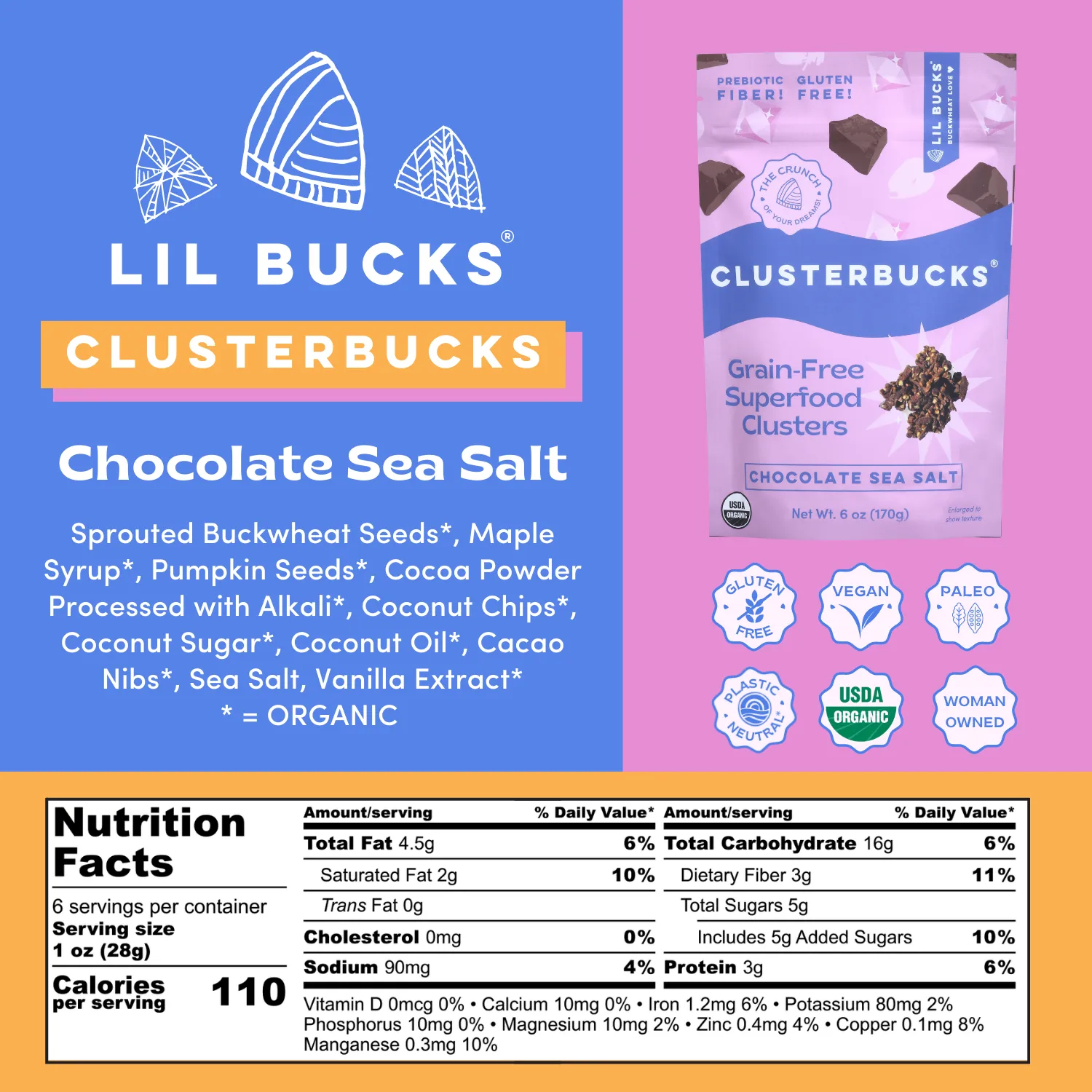 Chocolate Sea Salt Clusterbucks SNACK PACK! (8 pack) by Lil Bucks