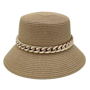 Classic Camel Bucket Hat Gold Tone Chain Detail