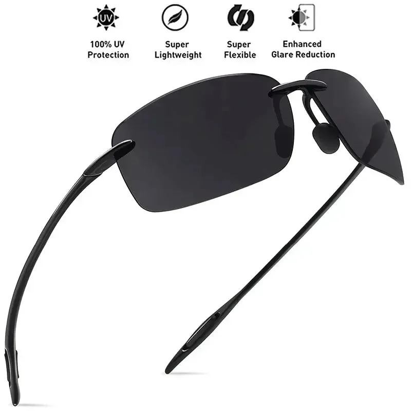 Classic Sports Rimless Sunglasses Men Women Male Driving Golf Rectangle Ultralight Frame Sun Glasses UV400  De Sol