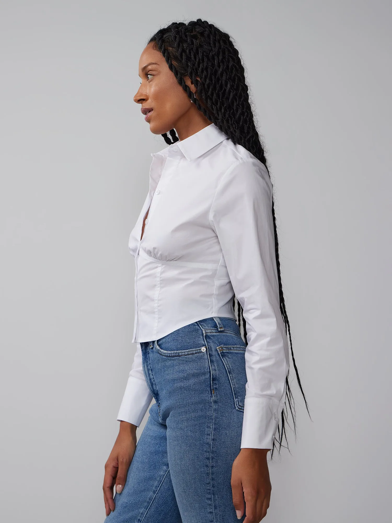 Corset Waist Button Down Shirt