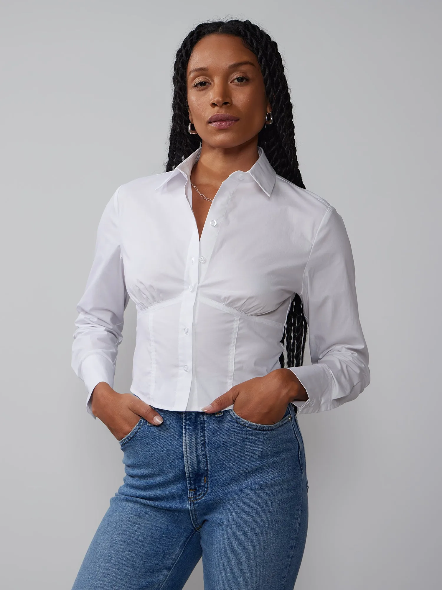 Corset Waist Button Down Shirt