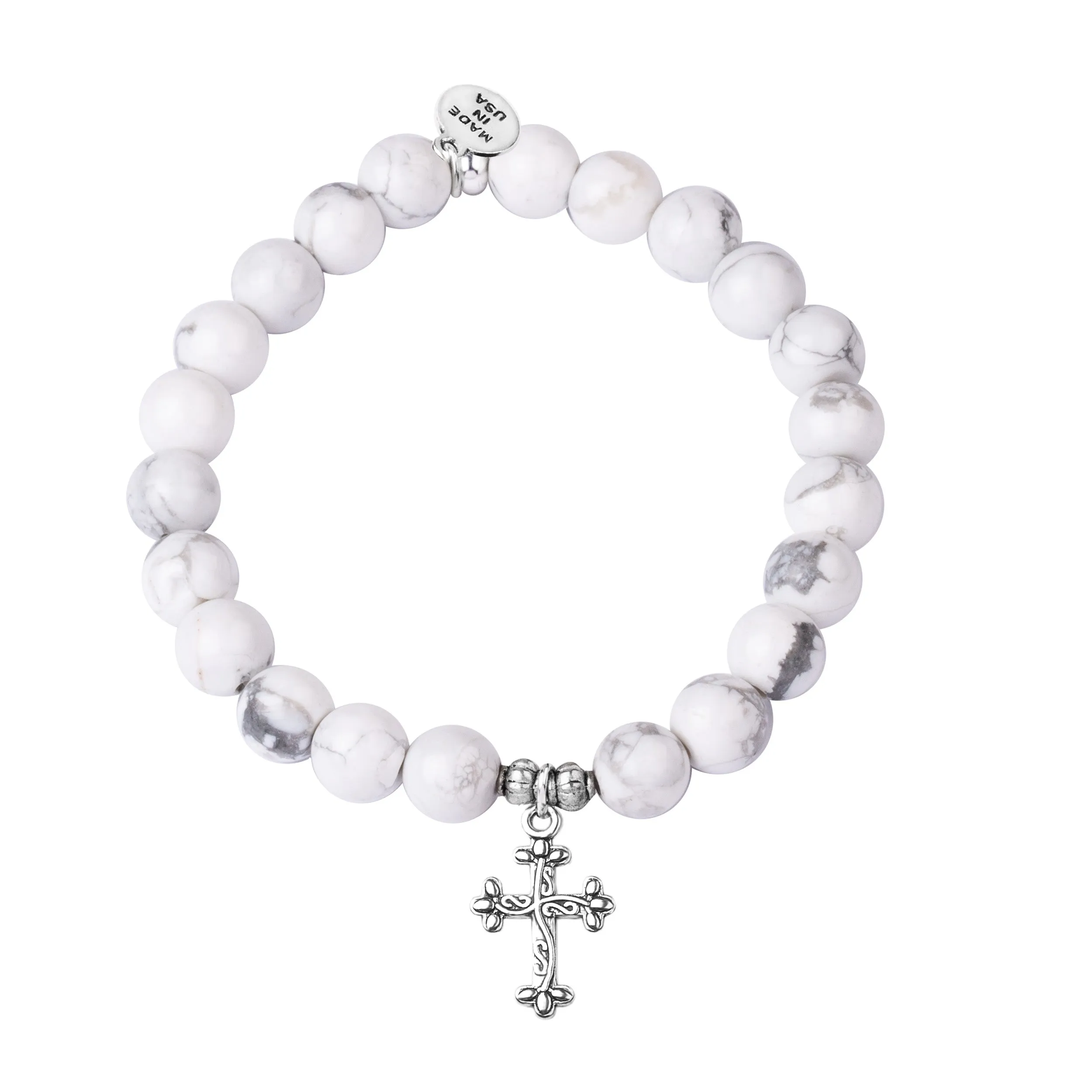 Cross | Stone Beaded Charm Bracelet | Howlite